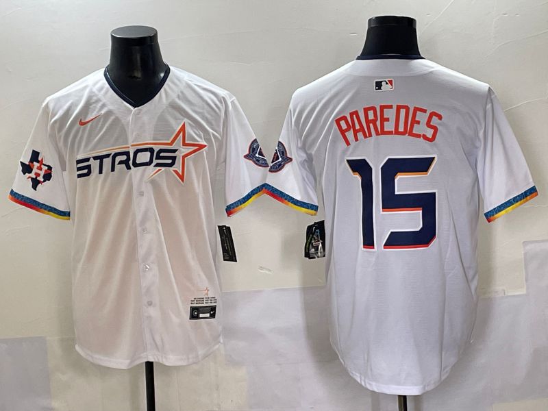 Men Houston Astros 15 Paredes White Fourth generation Joint Name 2025 Nike MLB Jersey style 9